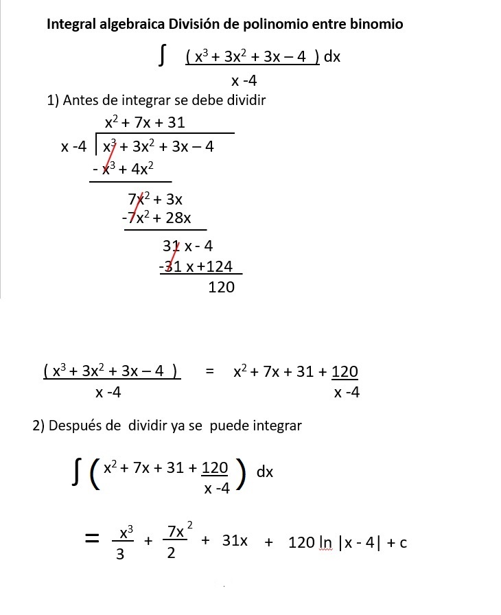 integración algebraica polinomio entre binomio