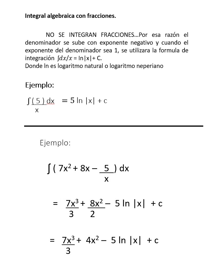 Integracion algebraicas con fracciones 
